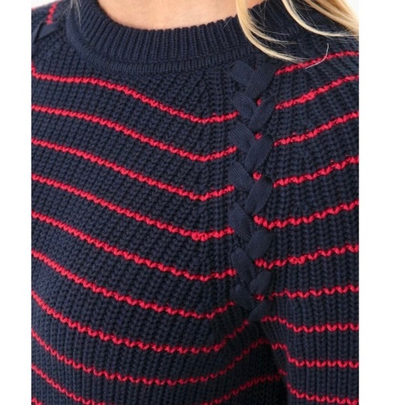 Vineyard Vines Break Stripe Lattice Crew Cotton Merino Wool Sweater - Size M - Picture 3 of 10